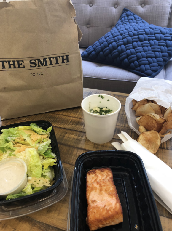 The Smith, Chips, Salmon, Caesar Salad
